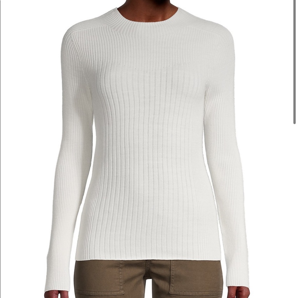 NWT Donna Karan NY Ribbed Wool-Blend Sweater; Ivory, Size S